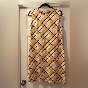 NWOT Women’s J.McLaughlin Sleeveless Sheath Dress Yellow Plaid Jersey Stretch XL